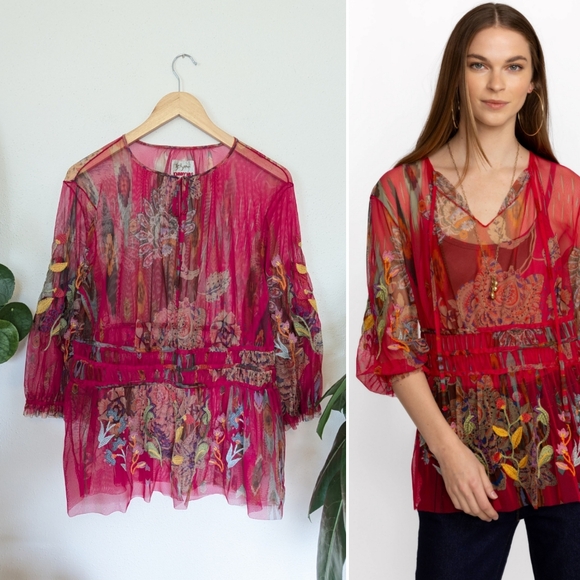 Johnny Was Tops - Johnny Was | Biya | Feather Lark Mesh Blouse